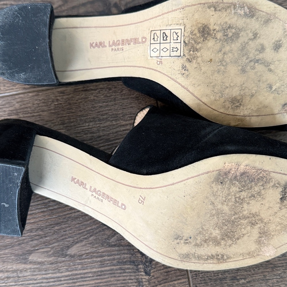 Karl Lagerfeld Paris Holly Black Suede Tassel Mule Heels 7.5 - Picture 8 of 8